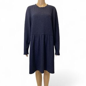 Loft Flecked Button Back Swing Navy Long Sleeve Dress size XL